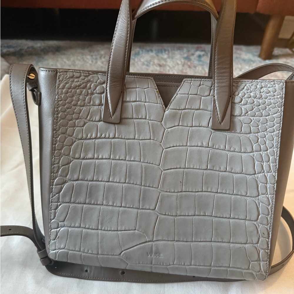 Authentic Gray Crocodile Embossed Leather Bag with straps - from Vince